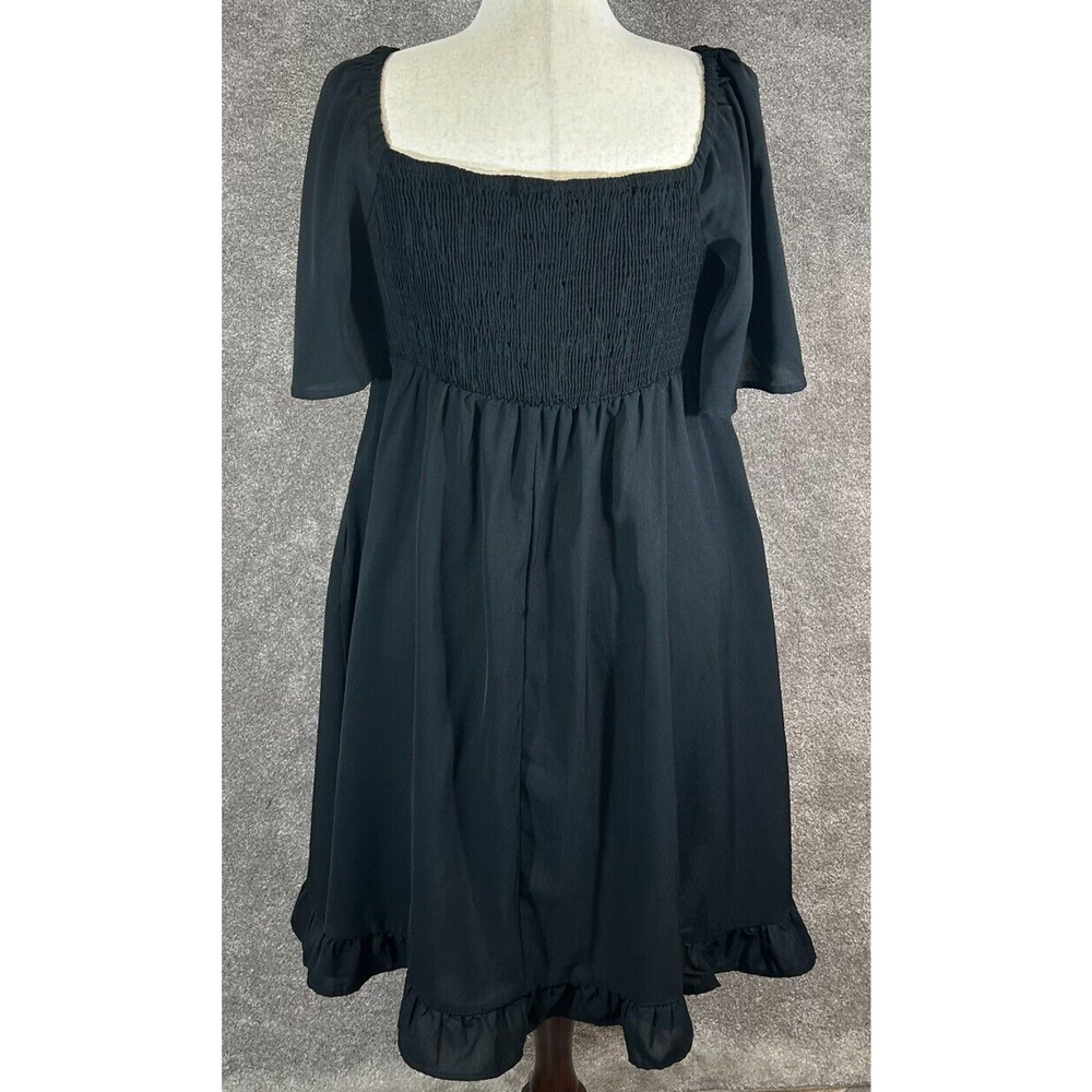 Bloomchic Dress 18-20 Knee Length Black Smocked Ruffle Hem Pullover Boho‎